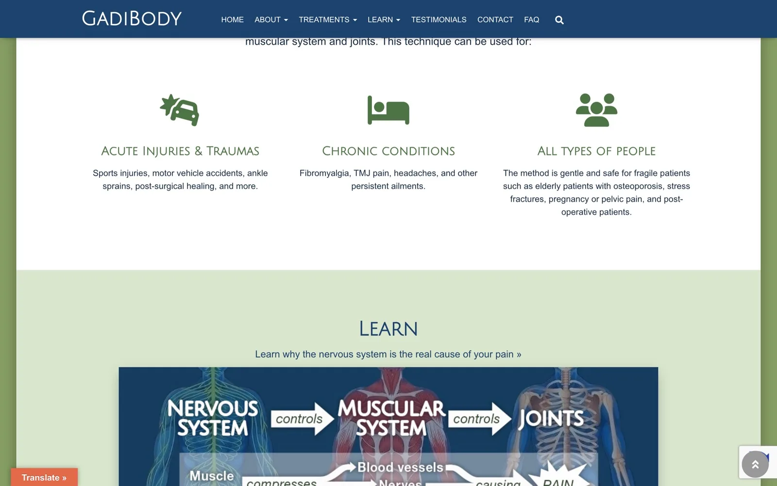 GadiBody — Conditions treated, grouped by patient type