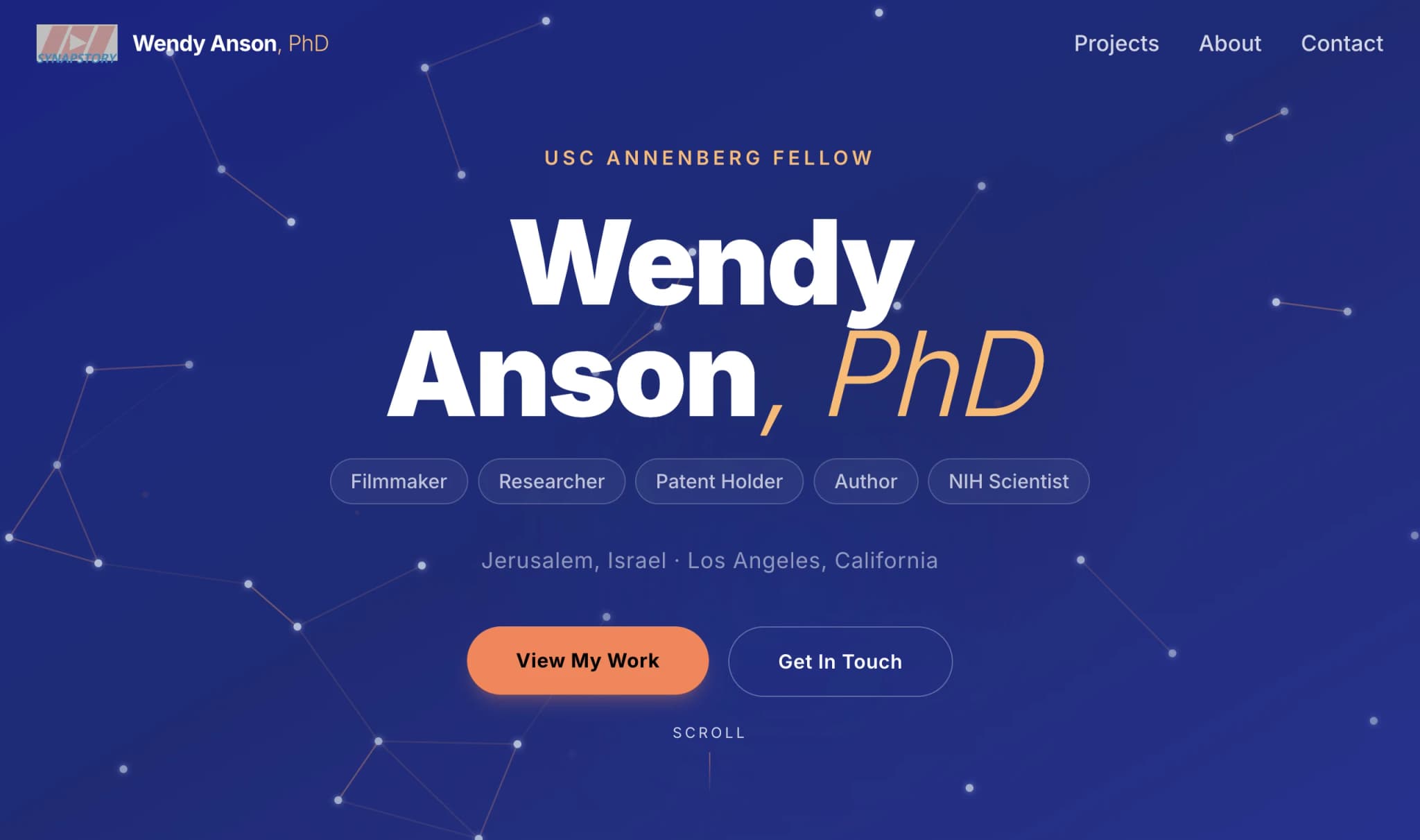 Wendy Anson, PhD — Animated constellation hero